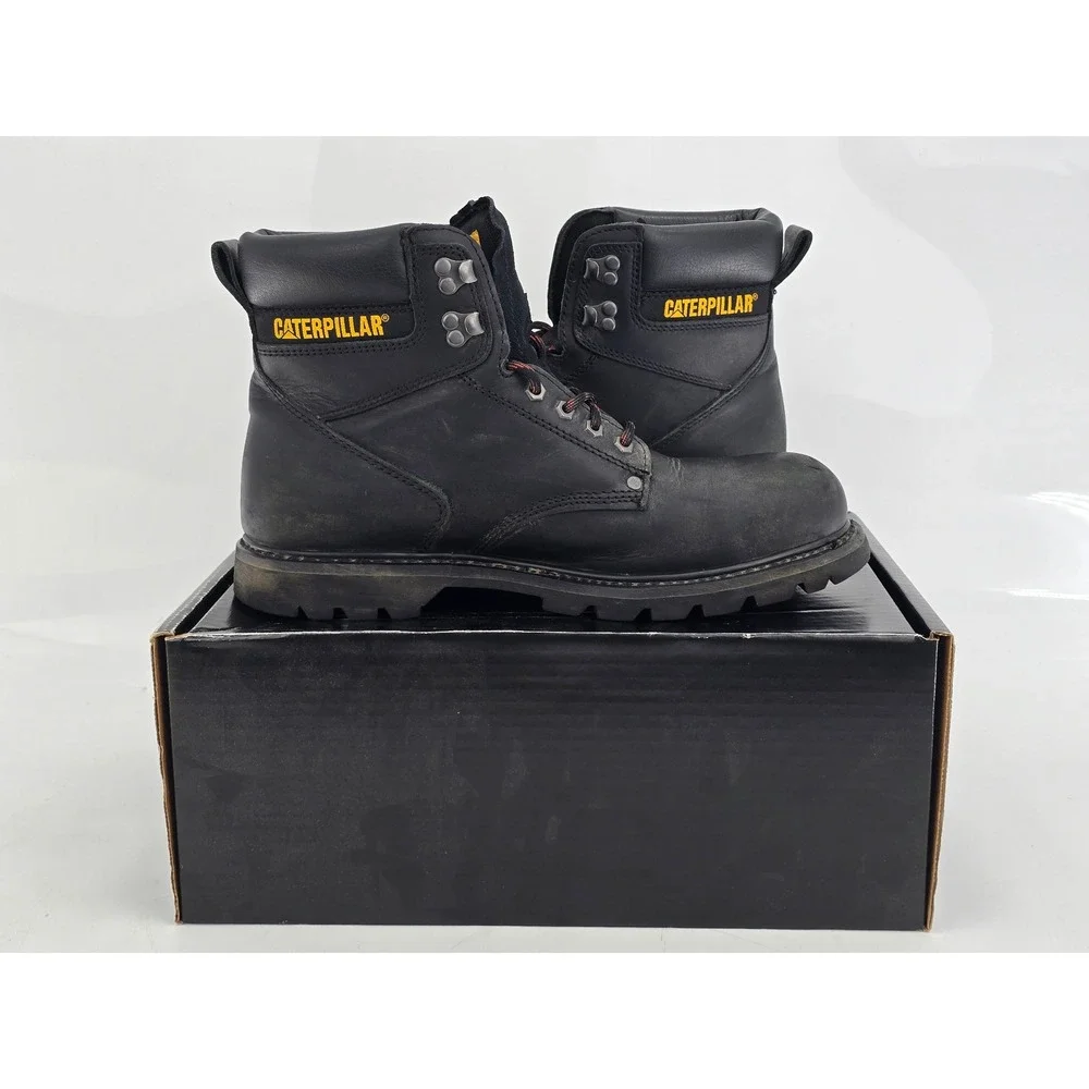 Caterpillar Second Shift Steel Toe Work Boots Mens 14 Black Leather - Good